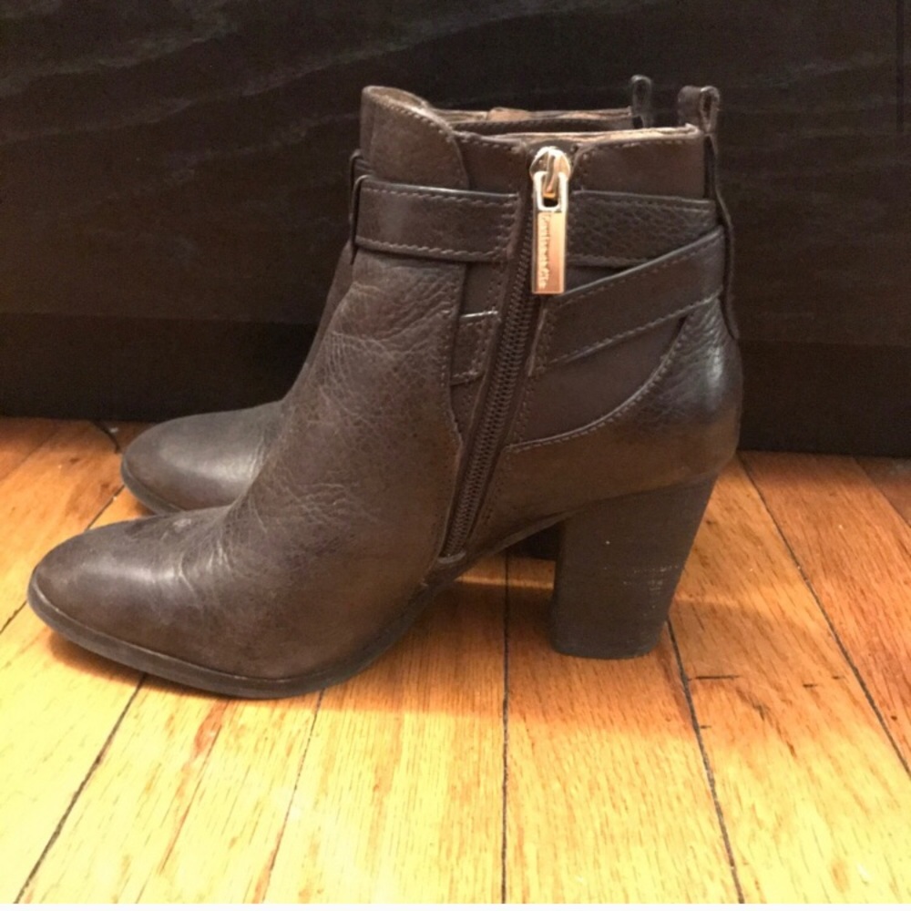 Brown leather booties